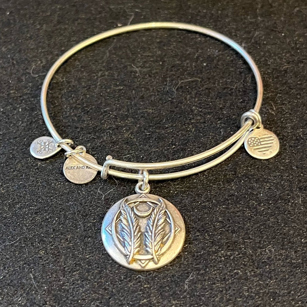 Alex and Ani 2016 Godspeed Silver Bangle Charm Bracelet with Feather Design - Picture 6 of 8